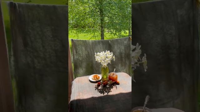 Фотографирую натюрморт с букетом нарциссов в контражуре. Завтрак на даче. Процесс. смотреть онлайн