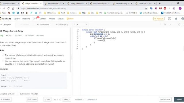 (C#)LeetCode 88 Merge Sorted Array смотреть онлайн