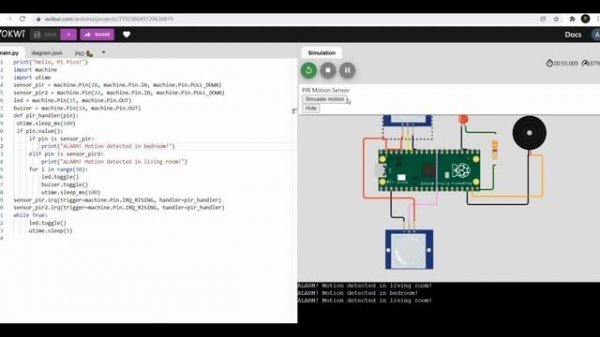 Wokwi Raspberry Pi Pico Project: Burglar Alarm System using Raspberry Pi Pico and MicroPython