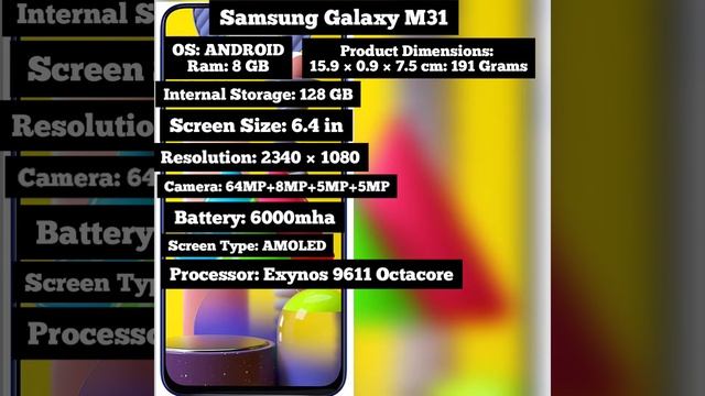 SAMSUNG GALAXY M31 SPECIFICATIONS AND PRICE,SAMSUNG MOBILE UNDER 20K, 6000mha, 8 gb ram,128 interna смотреть онлайн