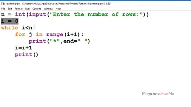 Printing Stars "*" in Right Triangle Shape | Python Pattern Program | While Loop смотреть онлайн
