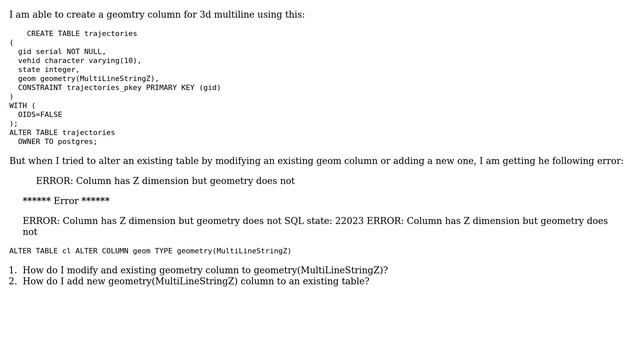 GIS: PostGIS Column has Z dimension but geometry does not (2 Solutions!!) смотреть онлайн
