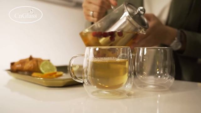 Стеклянная кружка с двойными стенками для кофе чая холодных и горячих напитков 290 мл - 2 шт. B5-2 смотреть онлайн