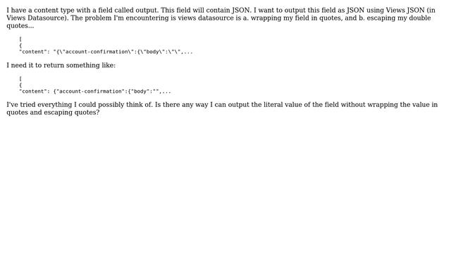 Drupal: How can I return literal JSON from a node as a JSON object in views json? смотреть онлайн