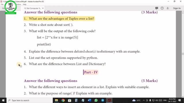 12th Computer Science half year exam 2022 important questions смотреть онлайн