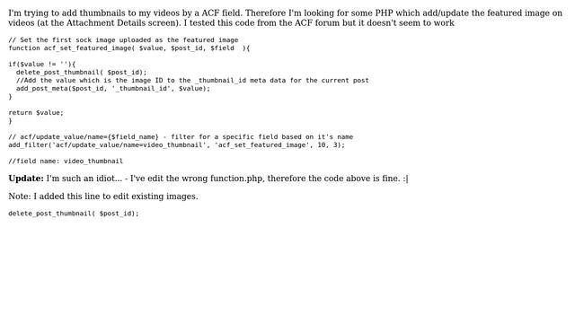Wordpress: ACF - Add/update featured image (for videos) by field смотреть онлайн