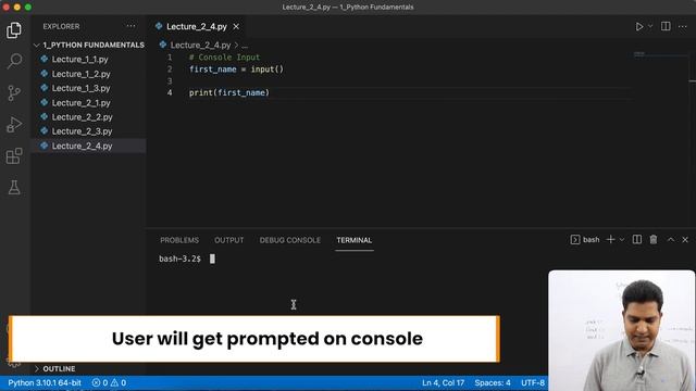 Lecture 2.4 - Console input in Python | Python Basics | Free Python Bootcamp 2022 [Hindi] смотреть онлайн