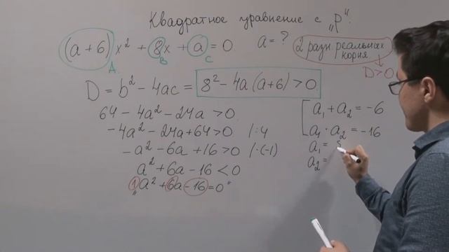 Квадратное уравнение с параметром. Дискриминант. Пример 3 смотреть онлайн