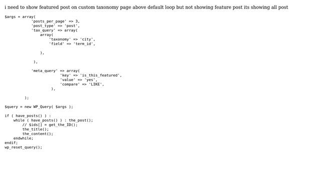 Wordpress: I need to show featured post on custom taxonomy page смотреть онлайн