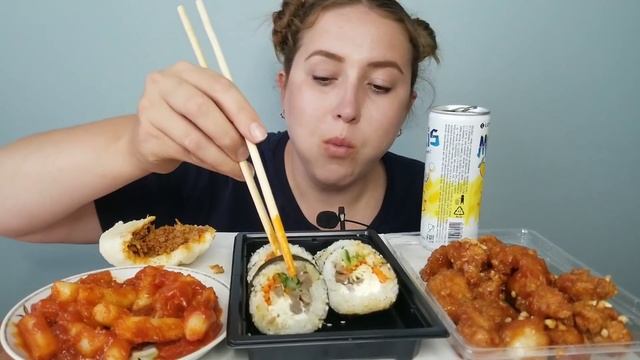 кимпаб Курочка по-корейски острое токпокки пегодя кимчи мукбанг| Kimpab Spicy Tokpokki  Mukbang