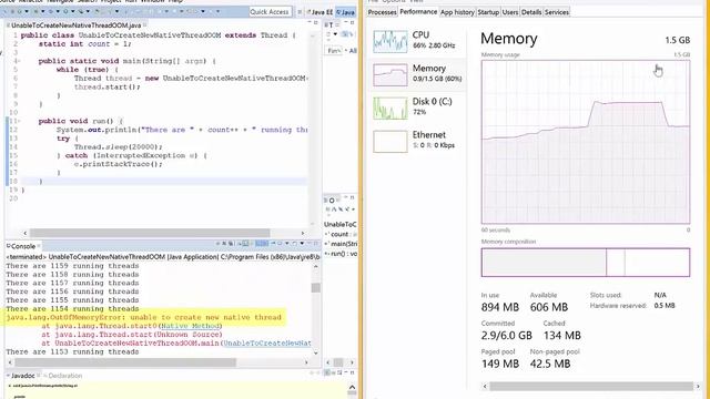 OutOfMemoryError : Unable to create new native thread смотреть онлайн