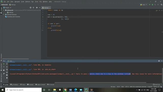 Python|Numpy|Sanity Check|Error|Bug|Windows|Runtime|Fix[100%]|Working| смотреть онлайн