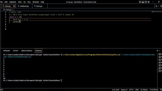 While loop pada Python смотреть онлайн