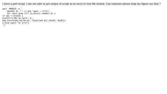Unix & Linux: Perl Script Output in Excel / Text file in Solaris 10 смотреть онлайн