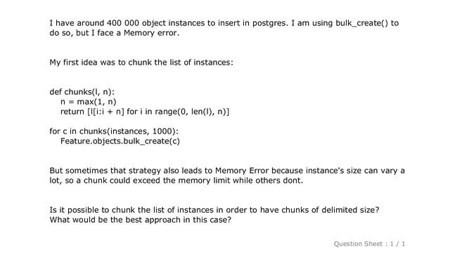 Django : Django - bulk_create() lead to memory error смотреть онлайн