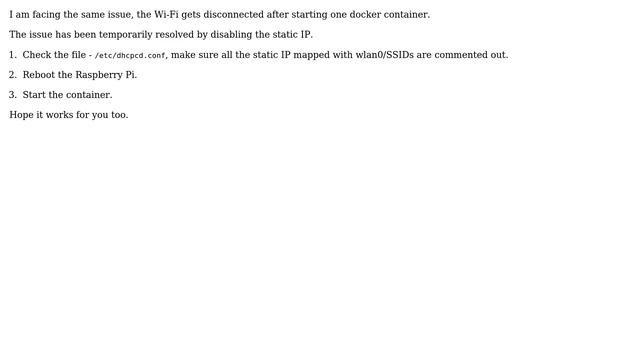 Raspberry Pi: RPi loses its wlan0 configuration when any Docker container is started смотреть онлайн