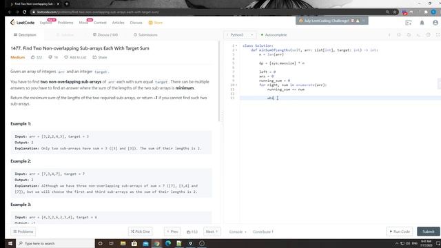 LeetCode 1477. Find Two Non-overlapping Sub-arrays Each With Target Sum смотреть онлайн