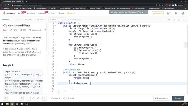 LeetCode 472 | Concatenated Words | HashSet | Recursion | Java смотреть онлайн