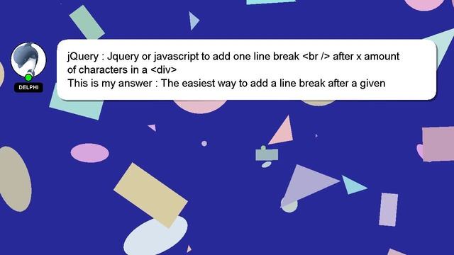 jQuery : Jquery or javascript to add one line break br / after x amount of characters in a div смотреть онлайн