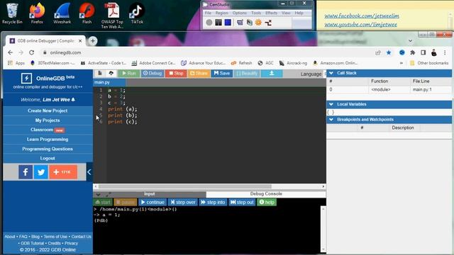 Use Debugger in OnlineGDB смотреть онлайн