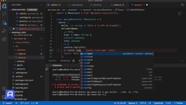 API GraphQL - Optimizar con ESLint - Configuración "curly" смотреть онлайн