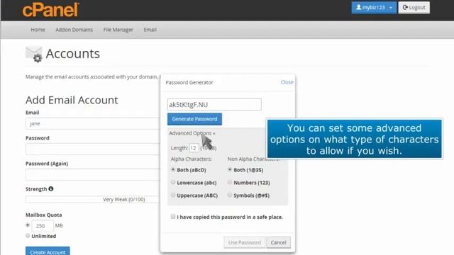 How to use the password generator when creating an email account in cPanel смотреть онлайн