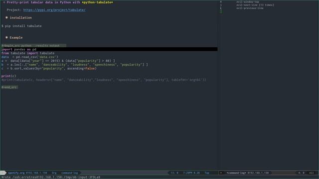 Orgmode: Pretty-print tabular data in Python with `python-tabulate` смотреть онлайн