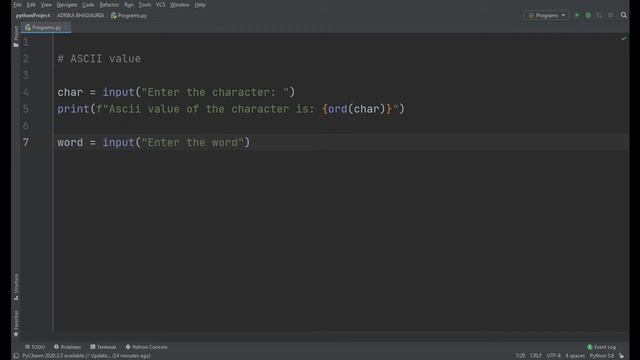PYTHON: FIND ASCII VALUE OF CHARACTER AND WORD смотреть онлайн