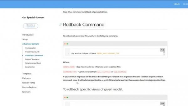 Generator Commands in InfyOm Laravel Generator