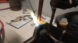 Пайка меди с алюминием, флюс, кастолин, газовая горелка.