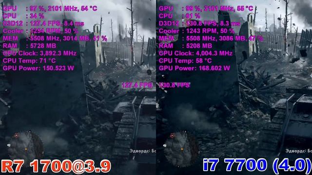 R7 1700@3.9 vs i7-7700 (GTX 1080) смотреть онлайн