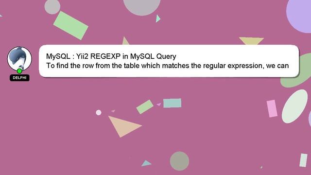 MySQL : Yii2 REGEXP in MySQL Query смотреть онлайн