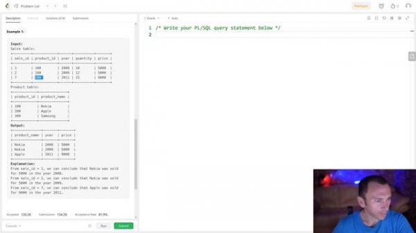 Решение задачи «1068. Product Sales Analysis I» на SQL с сайта leetcode.com