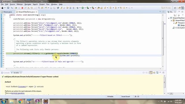 How to filter the List of Person based on Gender using Java 8 Stream? | Streams in Java 8 смотреть онлайн