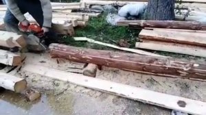 «Отхожу лагу» ( изготовление лаги «под лафет» из круглого бревна) Сборка сруба. Фалей.рф