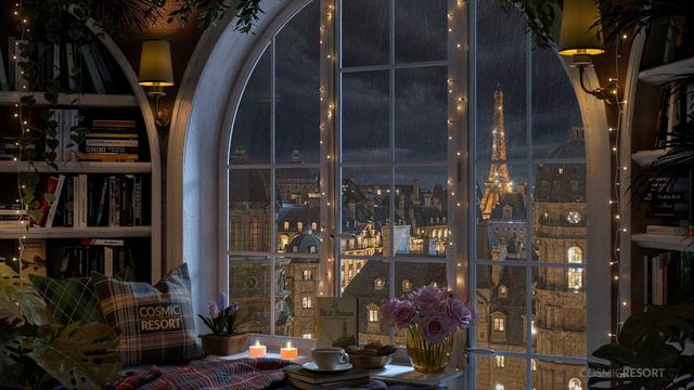 PARIS Reading Nook Ambience With Rolling Thunderstorm Sounds On A Rainy Evening