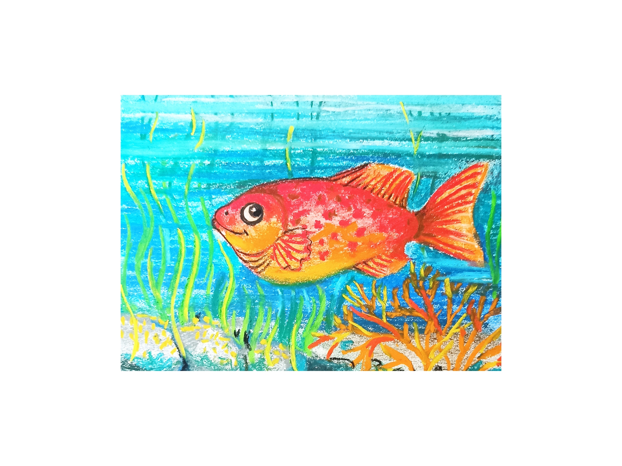 Ярко-красная рыбка, как нарисовать сухой пастелью. смотреть онлайн