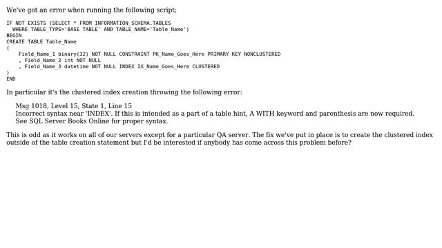 Databases: Clustered index creation fail on table creation смотреть онлайн