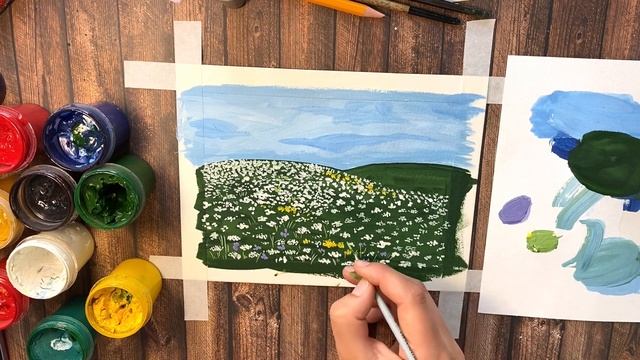 Мельница и поляна цветов. Как легко нарисовать лето гуашью смотреть онлайн