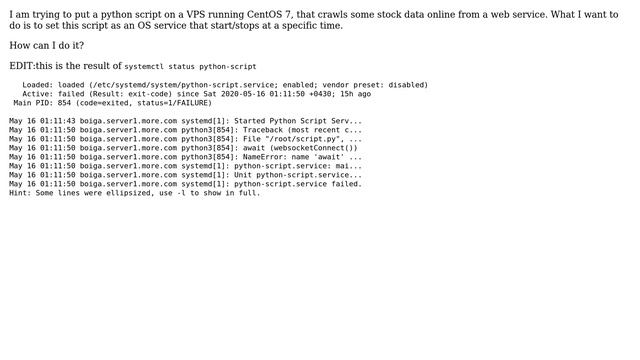 Unix & Linux: How to start/stop a python script as a service at a specific time on CentOS? смотреть онлайн