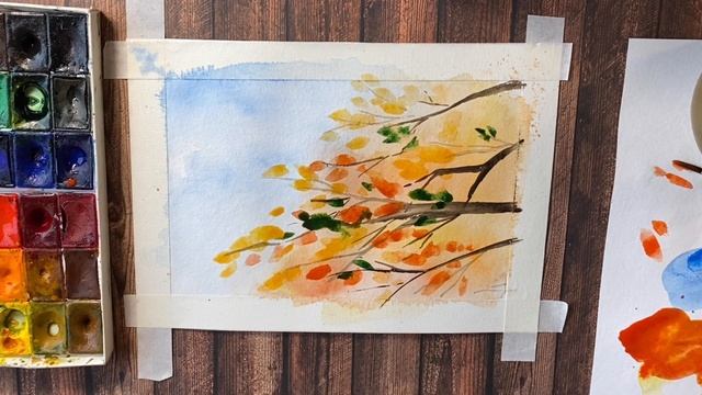 Как нарисовать осень акварелью. Рисуем яркие листья осеннего дерева смотреть онлайн