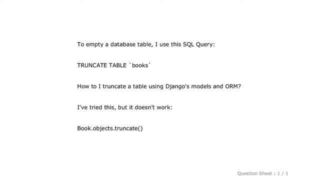 Django : How to TRUNCATE TABLE using Django's ORM? смотреть онлайн