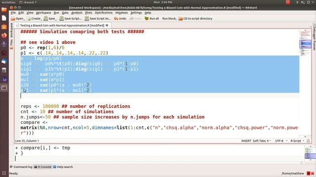 R Simulation Comparing 2 Tests. Goodness of Fit versus Normal Approximation to Test a Biased Die. смотреть онлайн