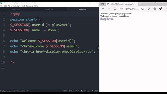 PHP Session variable creating checking and destroying using session_start() using userid and name смотреть онлайн