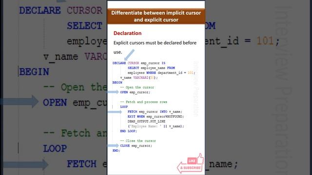 Implicit and Explicit Cursor #plsql #interview смотреть онлайн