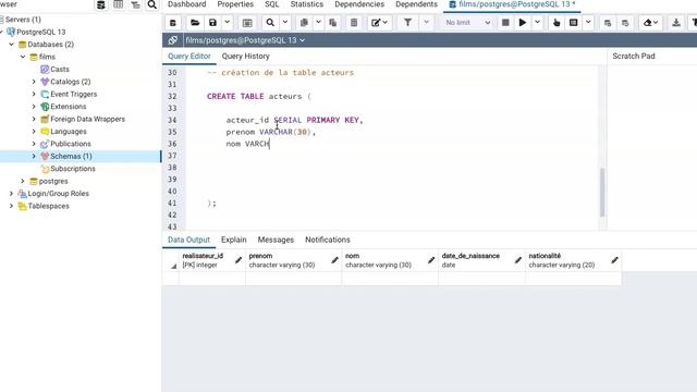 SQL ET POSTGRE 3.7 : Création de la table Acteurs смотреть онлайн