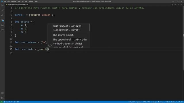 Lodash Ejercicio: 229 Usar Función omit() para Omitir y Extraer las Propiedades Únicas de un Objeto смотреть онлайн