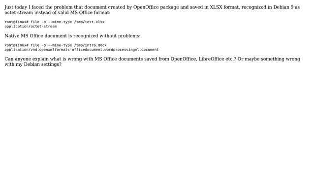 Mime type of MS Office documents saved from OpenOffice etc. is not recognized in Debian 9 смотреть онлайн