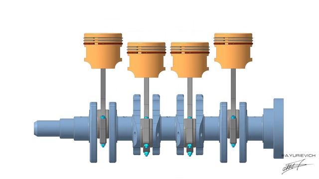 Анимация коленвала Компас 3Д. Crankshft animation Kompas 3D. смотреть онлайн