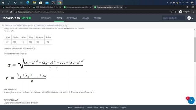Дорешивание Quiz 2 - Area of circle, Standard deviation смотреть онлайн
